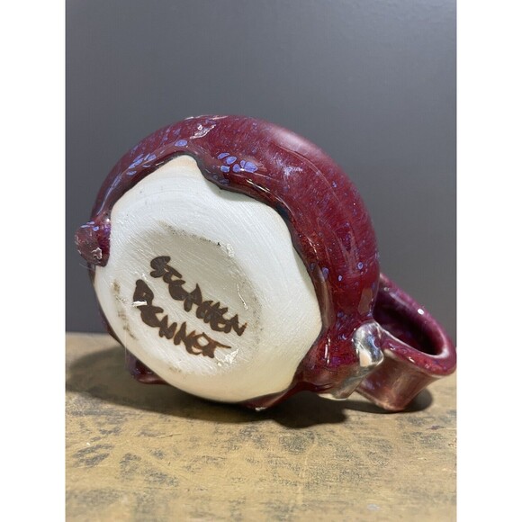 Stephen Bennett Art Pottery Hurricane Lantern Red Blue Drip Handmade Signed - Picture 4 of 4